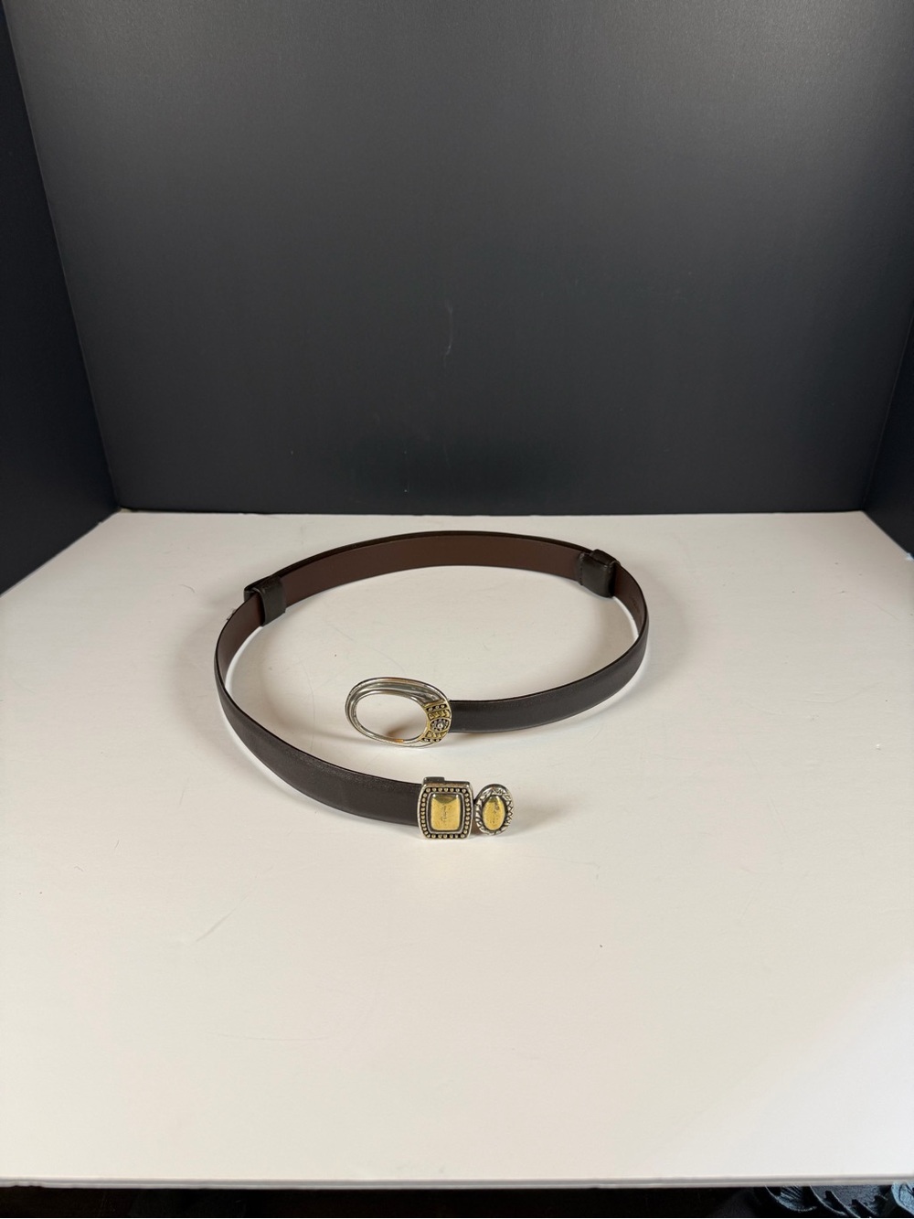 Chico's Brown Leather Mixed Metal Hook Belt Size M/L